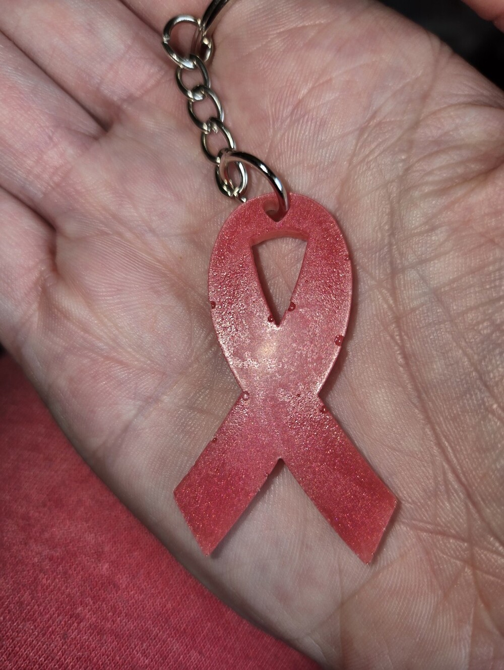 Resin Pink Ribbon Keychain • Handmade Awareness Charm Support Gift Accessory 328